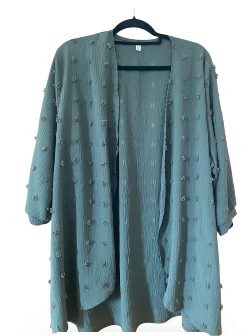 Yekaty Dusty Olive Swiss Dot Open Front Duster Kimono Cardigan 3XL Plus Size